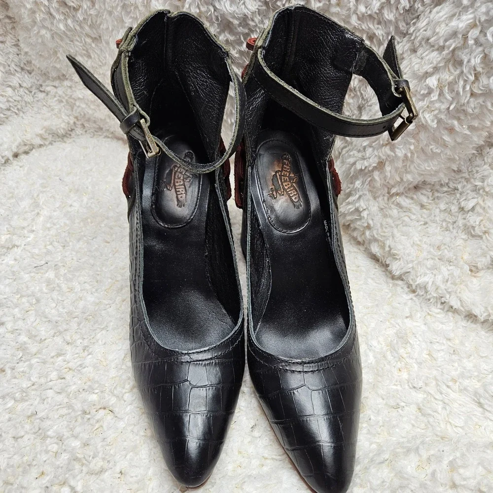 Freebird by Steven Jillian Leather Block Heel Pumps sz 10